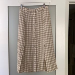 Mango beige and white check linen skirt